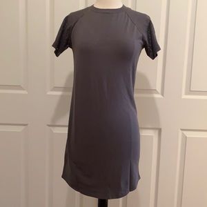 Monrow Vin Black Mesh Mix Short Sleeve Dress